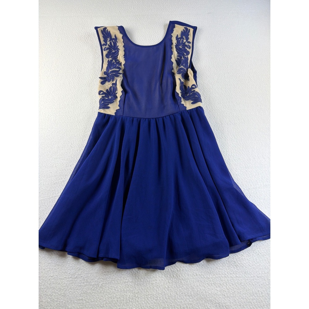 Pins and Needles Royal Blue Embroidered Chiffon Fit and Flare Dress Size 6